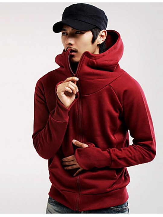 Men's Long Sleeve Hoodie & Sweatshirt,Cotton / Polyester Solid