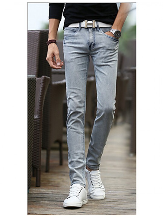 Men's Solid Casual JeansCotton Blue