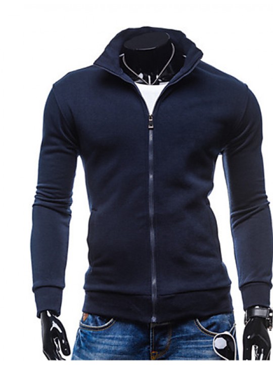 Men's Going out / Casual/Daily / Sports Simple / Street chic / Active Regular Hoodies,Solid Blue / Black / Brown / Gray Hooded Long Sleeve