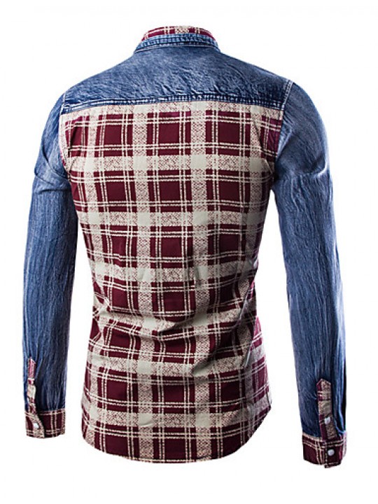 Men's Plaids & Checks Long Sleeve Top , Cotton / Denim Casual