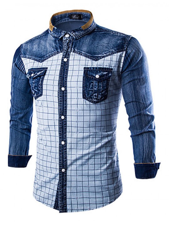 Men's Pure Long Sleeve Top , Cotton / Denim Casual