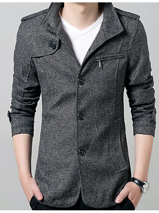 Men's Solid Casual / Work / Formal / Sport / Plus Sizes Trench coat,Cotton / Polyester Long