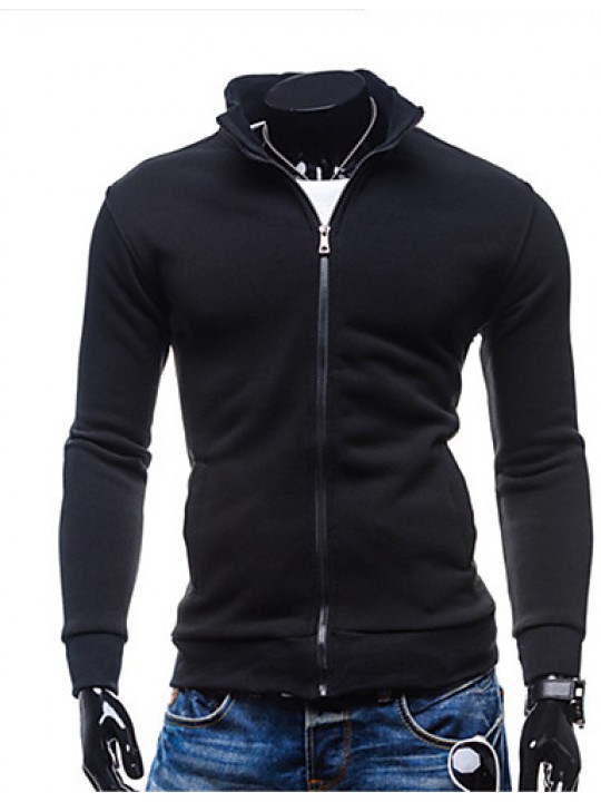 Men's Going out / Casual/Daily / Sports Simple / Street chic / Active Regular Hoodies,Solid Blue / Black / Brown / Gray Hooded Long Sleeve