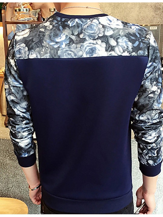 Men's Print / Color Block Casual / Plus Size SweatshirtPolyester Long Sleeve Black / Blue / White