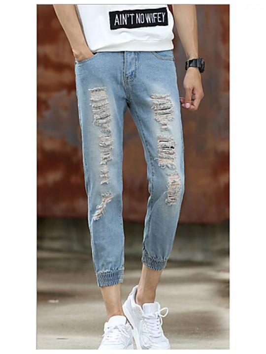 Men's Solid Casual JeansCotton Blue