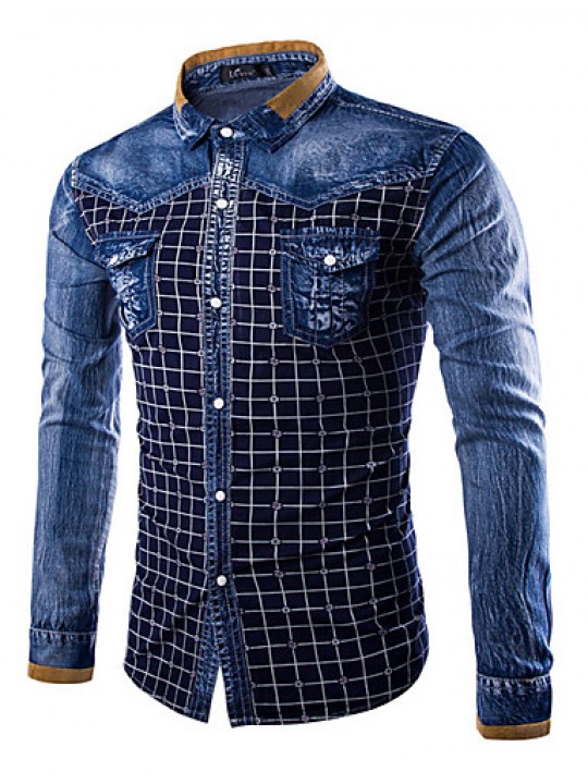 Men's Pure Long Sleeve Top , Cotton / Denim Casual