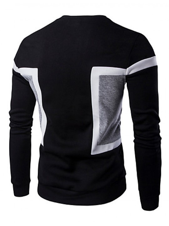 Men's Casual/Daily / Sports Simple / Active Regular Hoodies,Color Block Blue / White / Black Round Neck Long Sleeve Cotton Spring / Fall