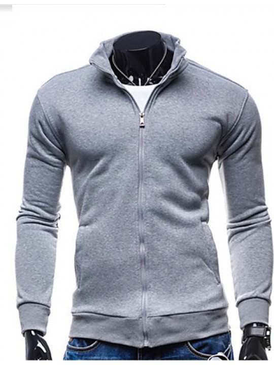 Men's Going out / Casual/Daily / Sports Simple / Street chic / Active Regular Hoodies,Solid Blue / Black / Brown / Gray Hooded Long Sleeve