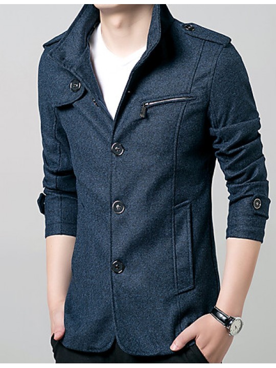 Men's Solid Casual / Work / Formal / Sport / Plus Sizes Trench coat,Cotton / Polyester Long