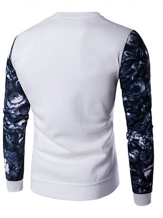 Men's Plus Size / Casual/Daily Simple / Active Regular Hoodies,Print / Color Block Blue / White / Black Round Neck Long Sleeve Cotton