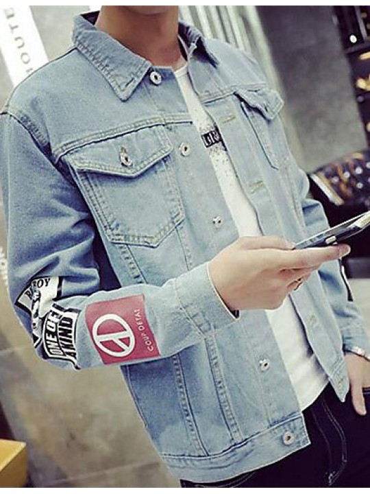 Men's Lapel Print Casual Denim Jacket