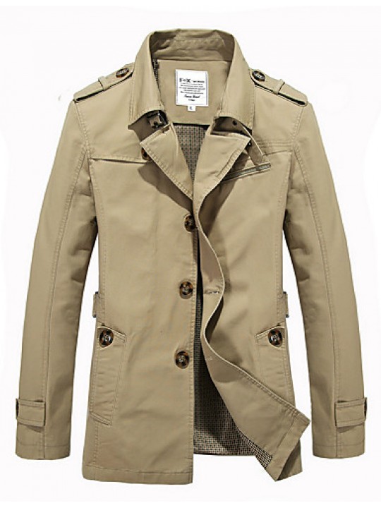 Men's Solid Casual / Work / Formal Trench coat,Cotton Long Sleeve-Black / Green / Yellow / Beige / Tan