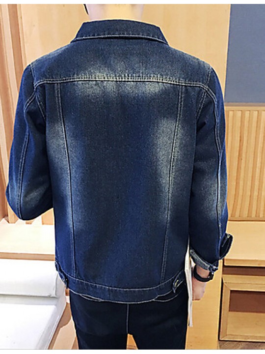 Men's Fashion Classical Solid Slim Fit Casual Long Sleeve Denim Jacket,Cotton/Print/Casual/Plus Size