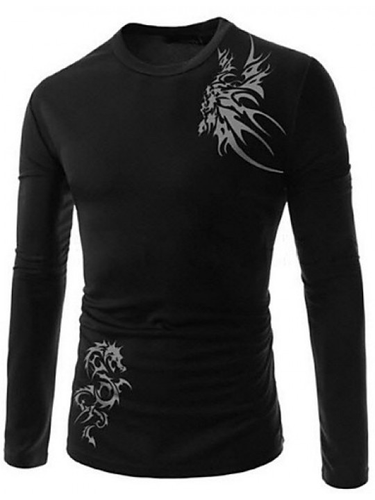 Men's Longfeng tattoo printing breathable leisure long-sleeved fleece