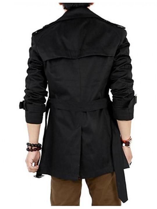 Men's Plus Size / Casual/Daily Simple Trench Coat,Solid Long Sleeve Black Polyester