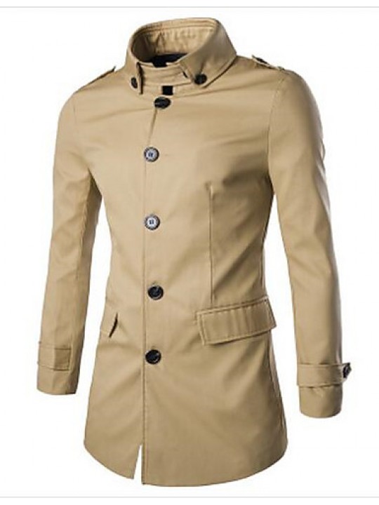 Men's Long Sleeve Regular Trench coat , Cotton Pure