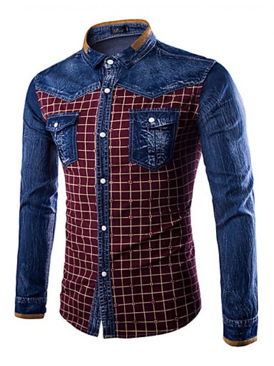 Men's Pure Long Sleeve Top , Cotton / Denim Casual