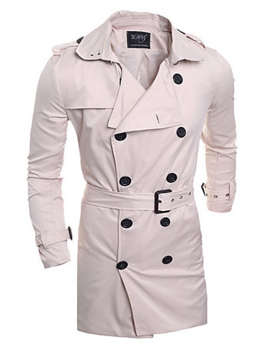 Men's Solid Casual Trench coat,Others Long Sleeve-Blue / White