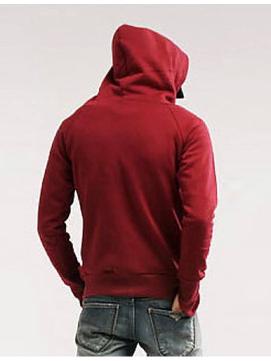 Men's Long Sleeve Hoodie & Sweatshirt,Cotton / Polyester Solid