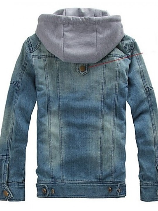 Men's Pure Long Sleeve Hooded Jacket , Denim Casual