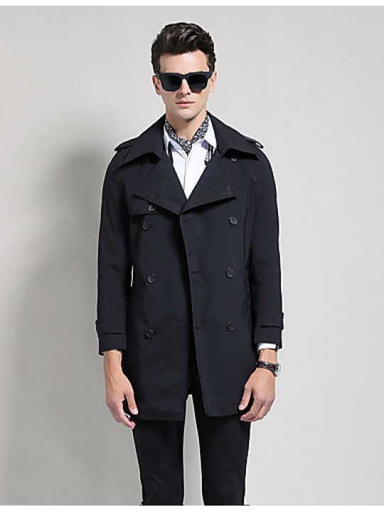 Men's Solid Casual / Work Trench coat,Cotton / Polyester Long Sleeve-Black / Blue / Brown / Yellow