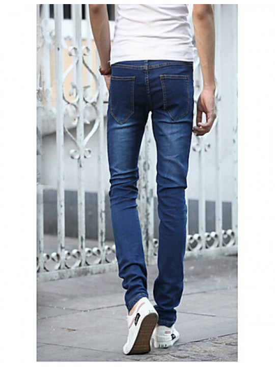 Men's Solid Casual JeansCotton Blue