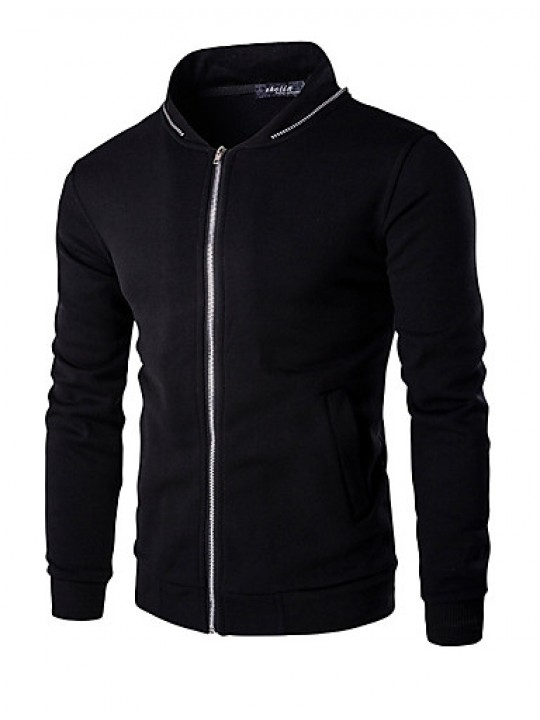 Men's Solid Casual / Sport Hoodie & Sweatshirt,Cotton Long Sleeve Black / White