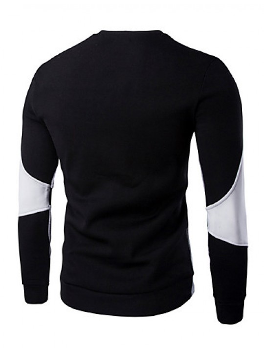 Men's Casual/Daily / Sports Simple / Active Regular Hoodies,Color Block Blue / White / Black Round Neck Long Sleeve Cotton Spring / Fall