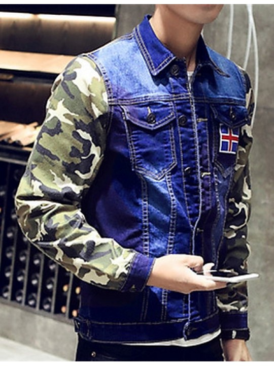 Men's Lapel Print Casual Denim Jacket