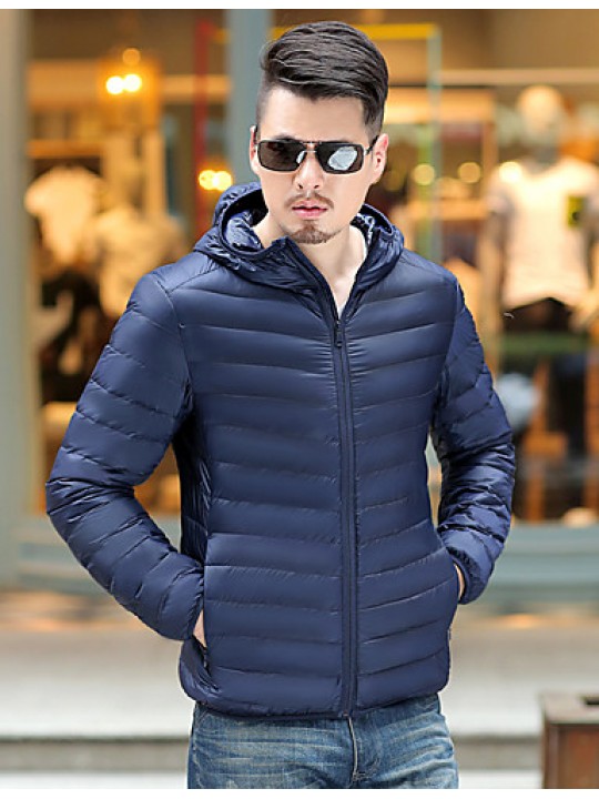 Men's Regular Down Coat,Polyester Solid Long Sleeve