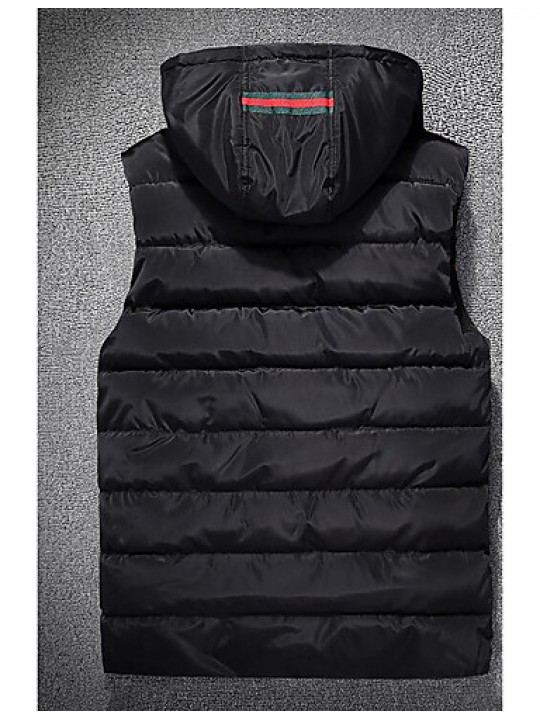 Men's Down Coat,Simple Casual/Daily Solid-Cotton Without Filling Material Sleeveless Hooded Blue / Black