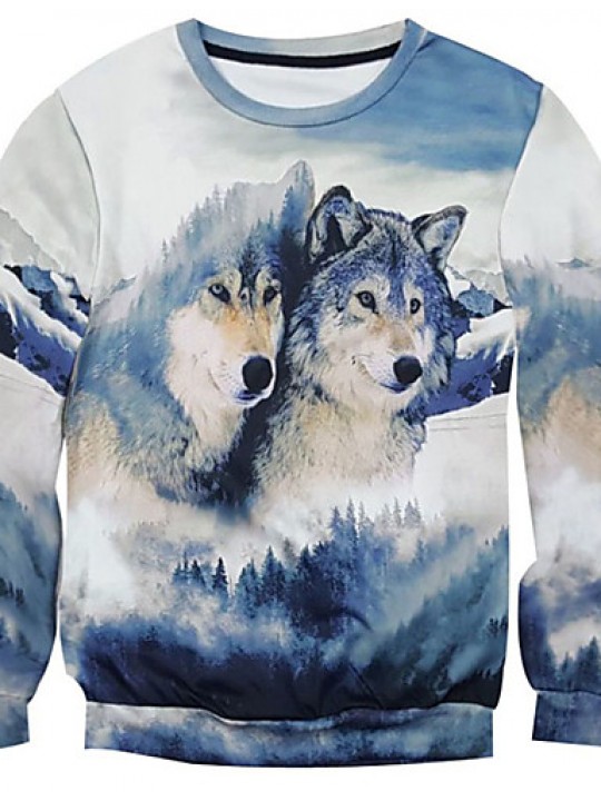 New Fashion Men Wolf Printed Pullover Long Sleeve 3d Sweatshirt