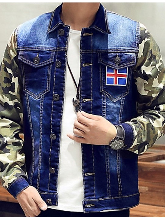 Men's Lapel Print Casual Denim Jacket