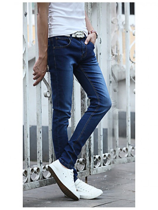 Men's Solid Casual JeansCotton Blue