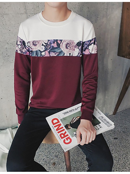 Men's Casual/Daily Sweatshirt,Solid Round Neck Micro-elastic Cotton Long Sleeve All Seasons