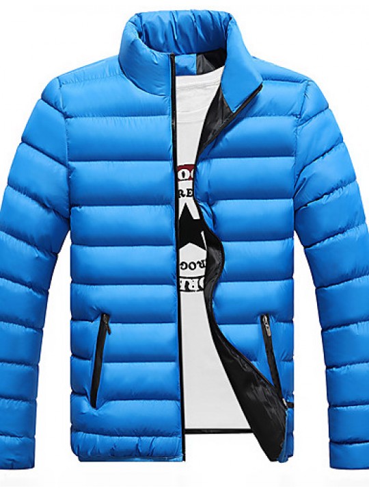 Men'sWinter Casual Work Long Sleeve Stitching Candy Colors Turtleneck Zipper Cotton Warm Coat