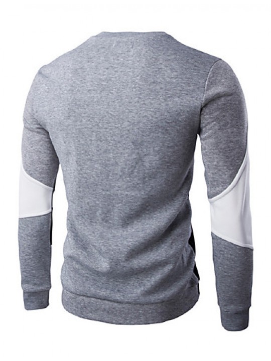 Men's Casual/Daily / Sports Simple / Active Regular Hoodies,Color Block Blue / White / Black Round Neck Long Sleeve Cotton Spring / Fall