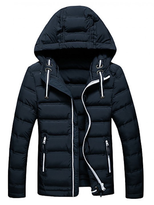 Men's Fashion Thick Hooded Down Jacket Simple Plus Size / Casual/Daily Solid-Cotton / Polyester Polypropylene Long Sleeve HoodedBlue / Black / Gray /