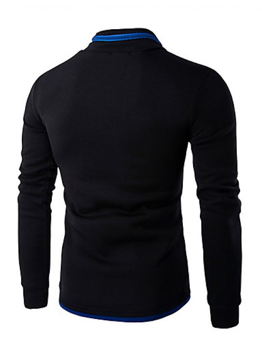 Men's Solid Casual / Sport Hoodie & Sweatshirt,Cotton Long Sleeve Black / Blue