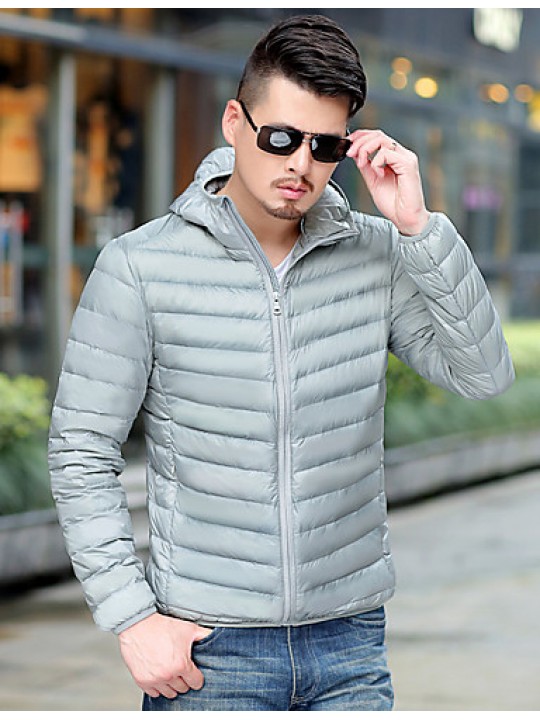 Men's Regular Down Coat,Polyester Solid Long Sleeve