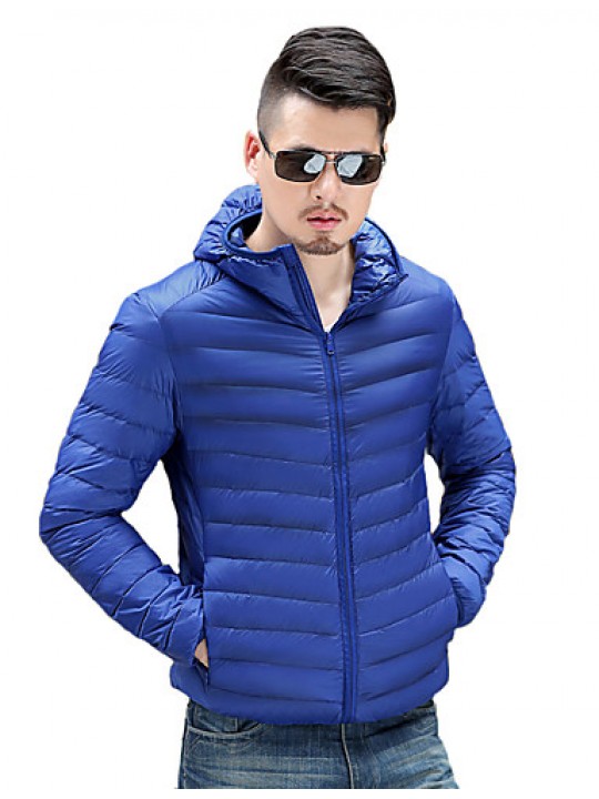 Men's Regular Down Coat,Polyester Solid Long Sleeve