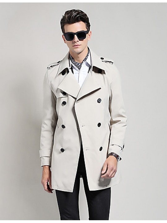 Men's Solid Casual / Work Trench coat,Cotton / Polyester Long Sleeve-Black / Blue / Brown / Yellow