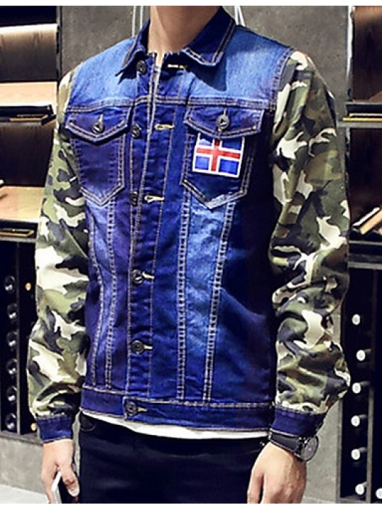 Men's Lapel Print Casual Denim Jacket