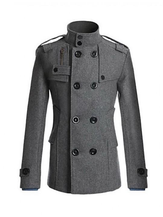 Men's Casual/Daily / Work Simple Trench Coat,Solid Stand Long Sleeve Fall / Winter Blue / Black / Brown / Gray Others Medium