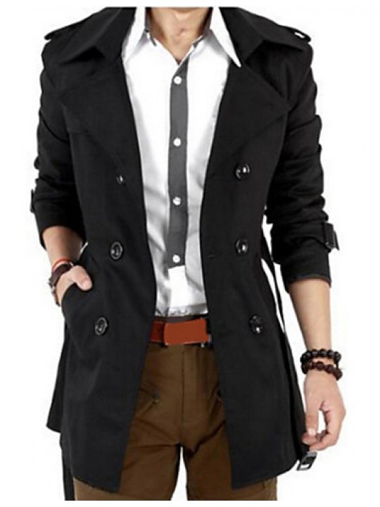 Men'sBritish Style Leisure Slim Long Sleeve Long Trench coat , Pure