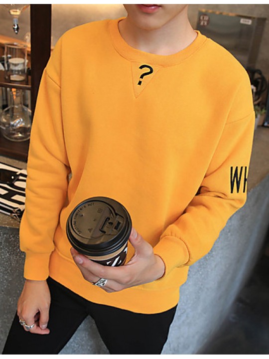 Men's Solid Casual / Plus Sizes Sweatshirt,Cotton Long Sleeve Black / Green / Yellow JC-Y11