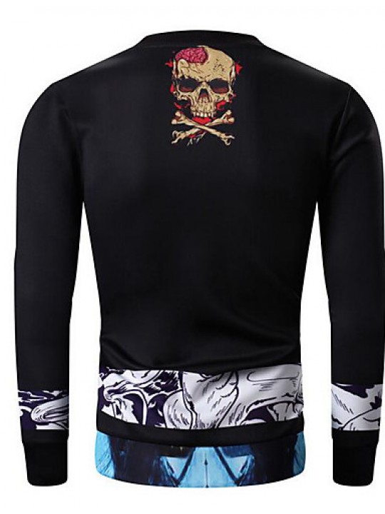 Men's Print Casual / Sport SweatshirtCotton Long Sleeve Black