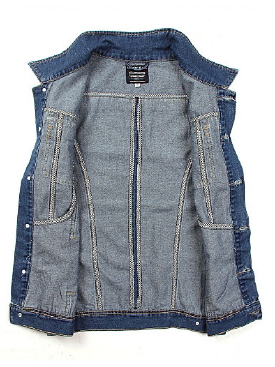 Men's Fashion Casual Solid Blue Sleeveless Jacket, Regular Denim / Jean WearFashion Blue Color All Seasons Men's Fashion Wear