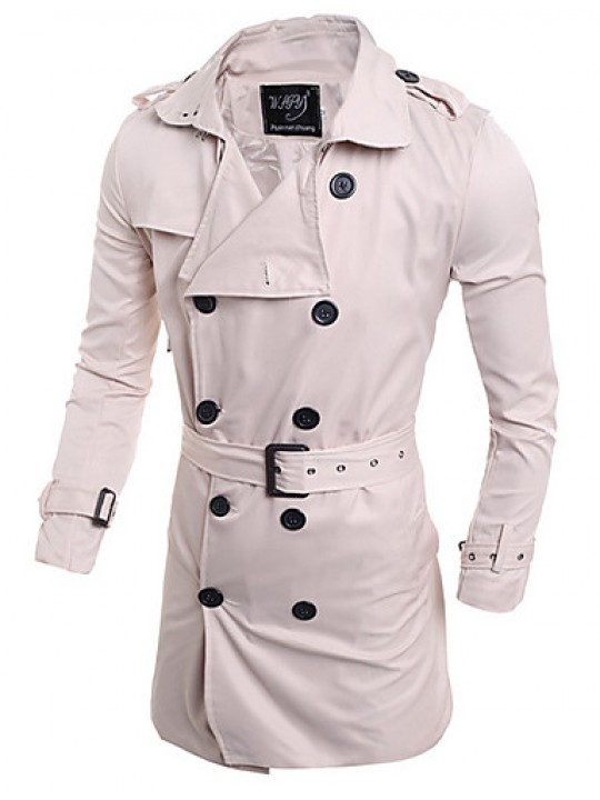 Men's Solid Casual Trench coat,Others Long Sleeve-Blue / White