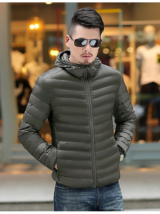 Men's Regular Down Coat,Polyester Solid Long Sleeve